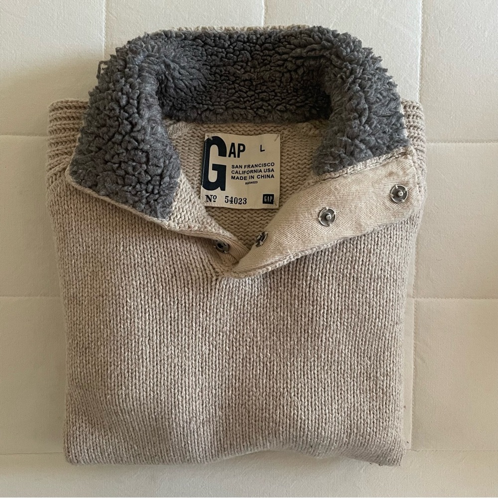 Gap Mens Beige Wool High Collar Pullover Sweater, Sz L